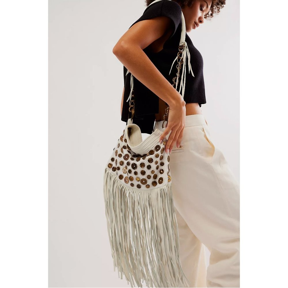 COPY - FREE PEOPLE CECILY BAG in white with leather fringes and antique coins